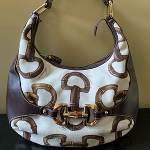 Authentic Gucci Canvas and Leather Bamboo Hobo bag